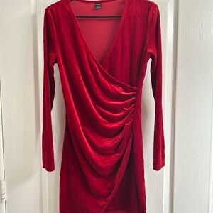 SHEIN Red Velvet Long Sleeve Dress